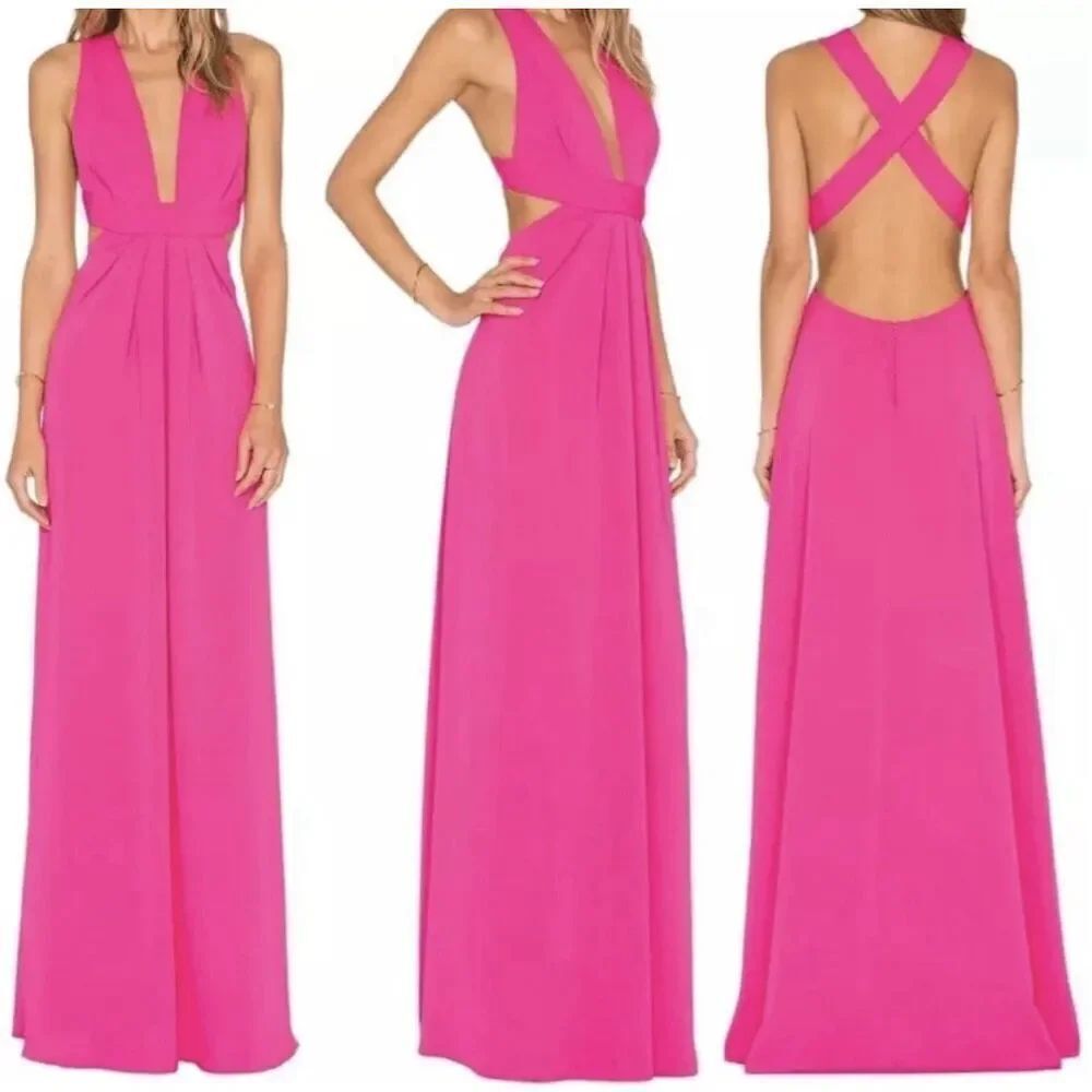 JILL STUART Deep V Gown in Gossip pink, Sz 2, $328 B26